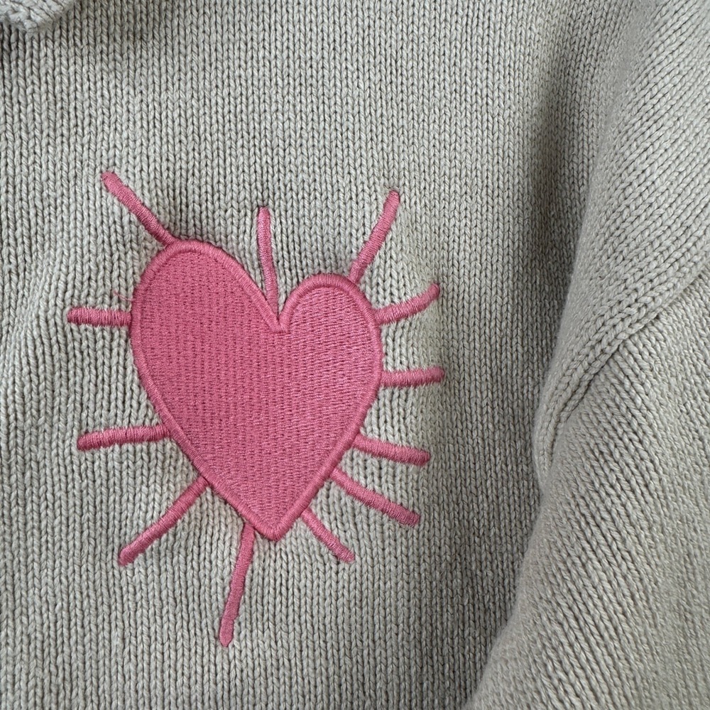 XO/KR Beige Knit Cardigan with Pink Heart Embroidery - Picture 4 of 10